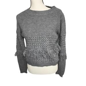 Anthro BB Dakota Gray Fringe Sweater Size Small